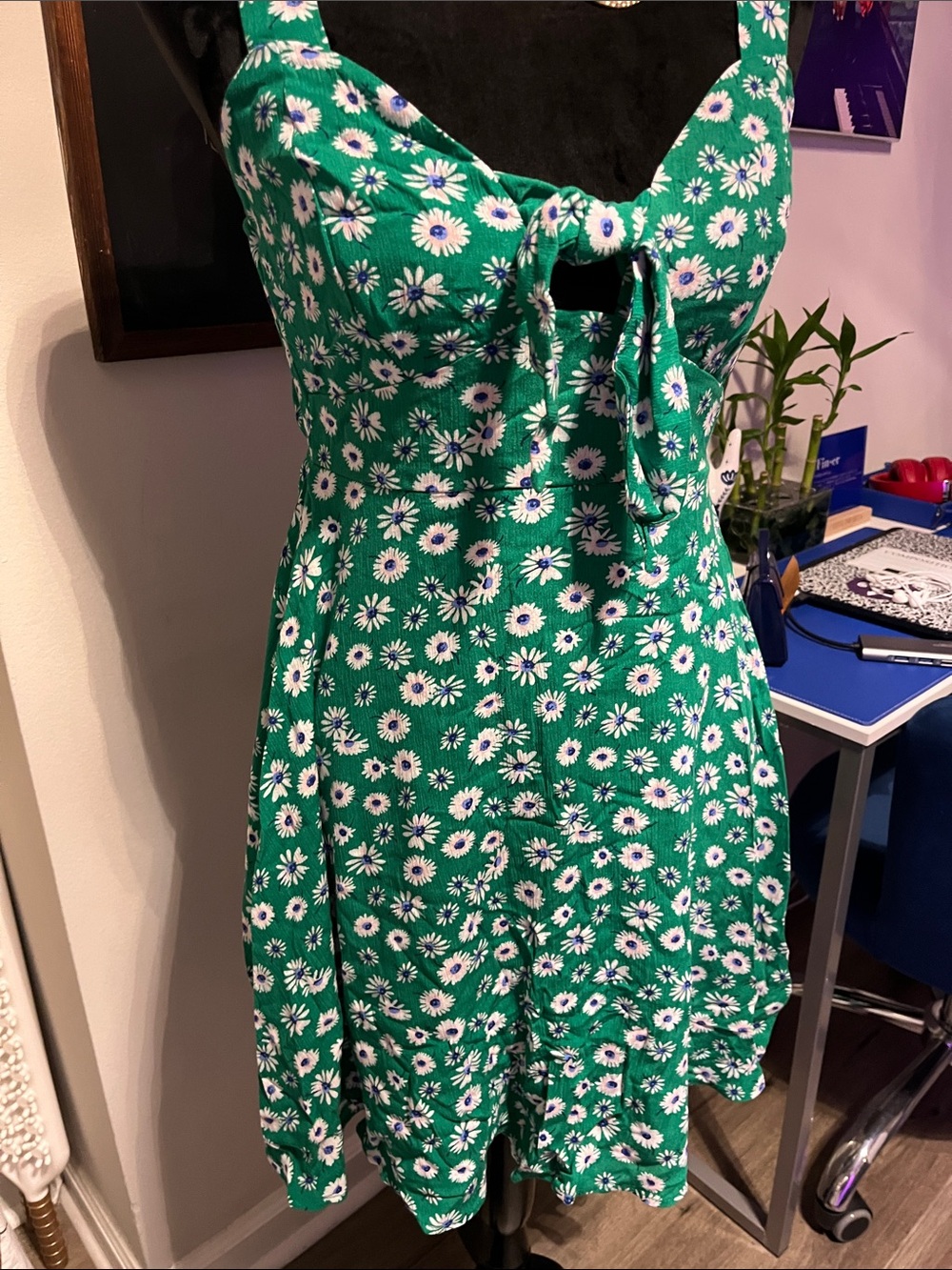 Margaux Green Daisy Tie-Front Mini Dress